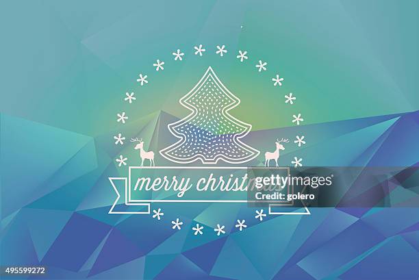 christmas tree ornament on abstract blue polygonal landscape background - soft light stock illustrations