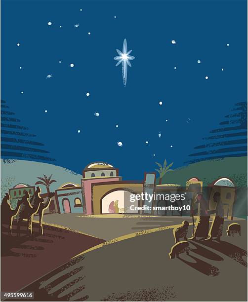 festive nativity scene - herder stock illustrations