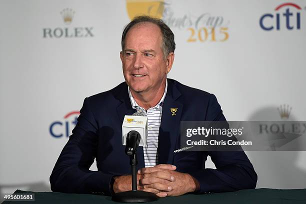 Jay Haas is named Captain of the 2015 Presidents Cup Unites States' Team during a press conference at the Big Cedar Lodge Legends of Golf presented...