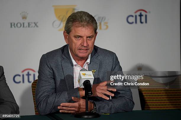 Nick Price of Zimbabwe Captain of the 2015 Presidents Cup International Team during a press conference at the Big Cedar Lodge Legends of Golf...