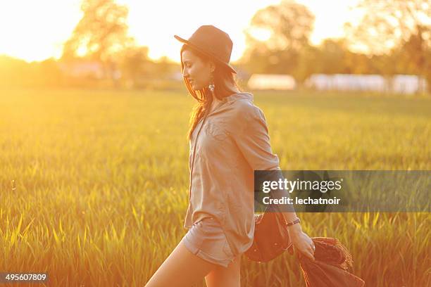 passeio na luz solar - calções dourados imagens e fotografias de stock