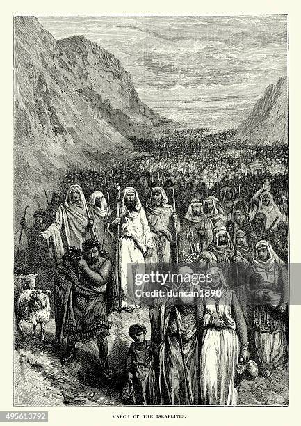 march of the israelites - moses stock illustrations