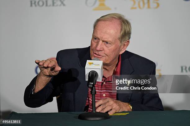 Jack Nicklaus speaks during a press conference announcing Nick Price as Captain of the 2015 Presidents Cup International Team and Jay Haas as captain...