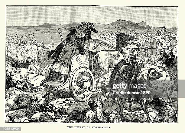 stockillustraties, clipart, cartoons en iconen met the defeat of adonizedek - chariot