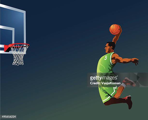 basketball player slamdunking - slam dunk stock illustrations