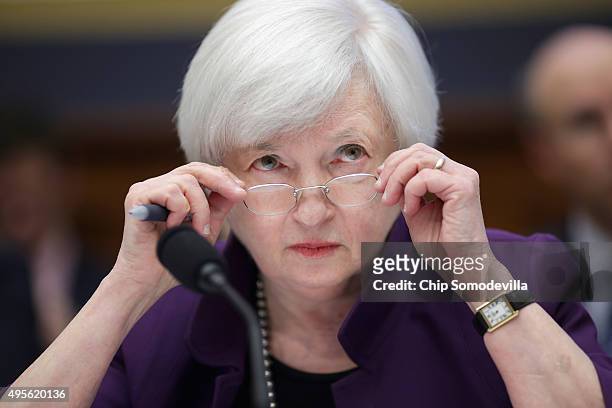 Federal Reserve Chair Janet Yellen testifies before the House Finance Committee in the Rayburn House Office Building November 4, 2015 in Washington,...
