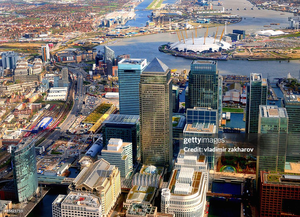 Aerial view of Canary Wharf business district