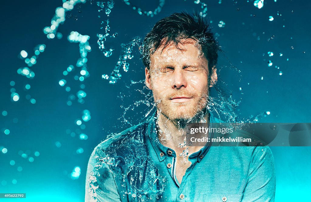 Bucket of water hits a man in the head