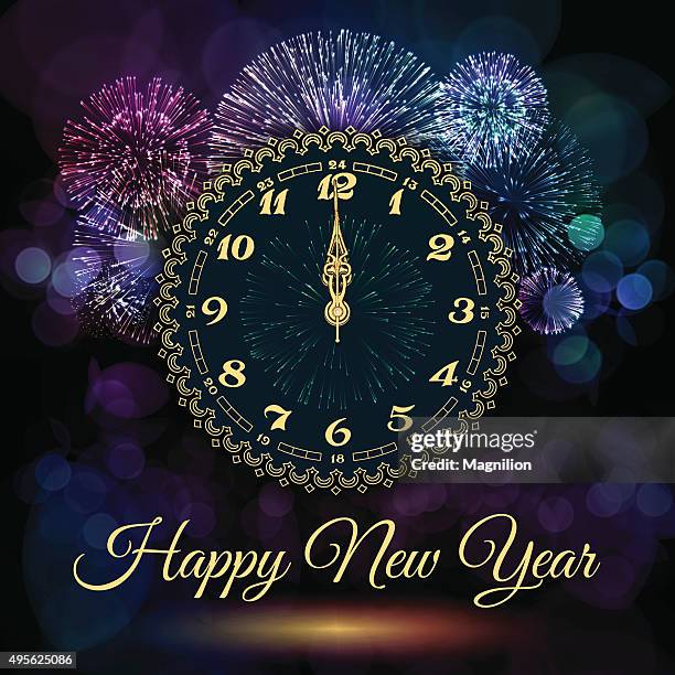 new year clock and fireworks - exploding clock stock illustrations