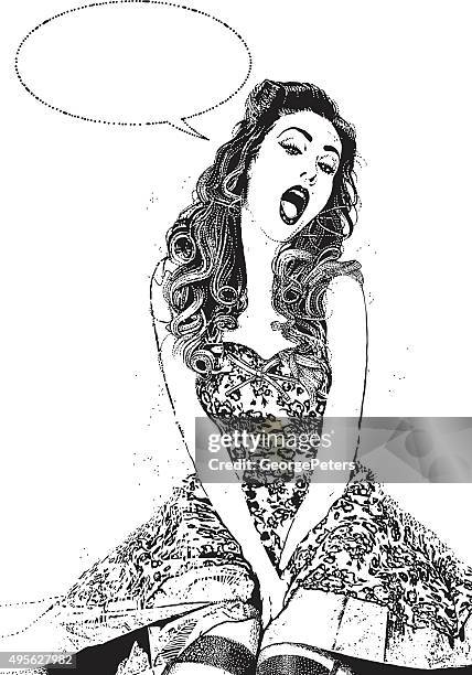 pop art girl with speech bubble - seamed stockings stock illustrations