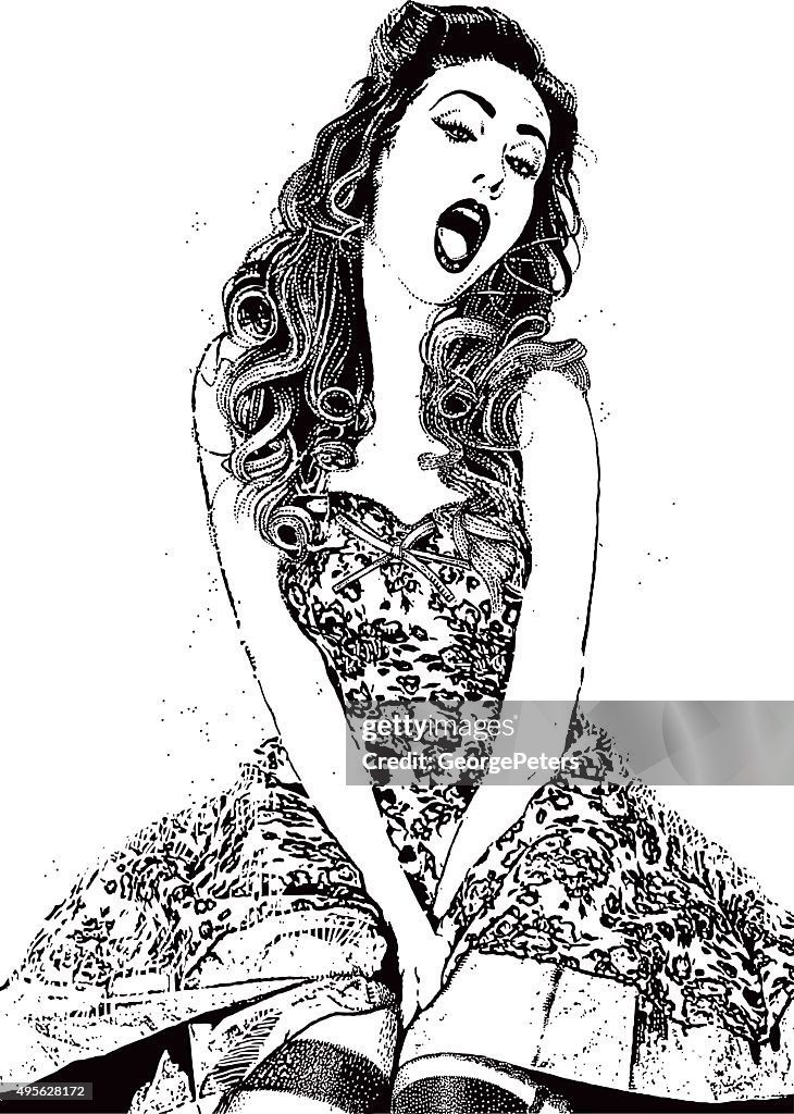 Pop Art Woman Wearing Vintage Clothes and Talking