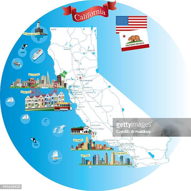 cartoon map of california - sonoma desert stock illustrations