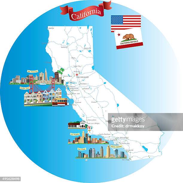 cartoon karte von kalifornien - sonoma desert stock-grafiken, -clipart, -cartoons und -symbole