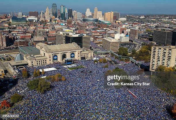 Thousands gather on Nov. 3, 2015 during the Royal Celebration rally in downtown Kansas City, Mo., commemorating the Kansas City Royals' 2015 World...