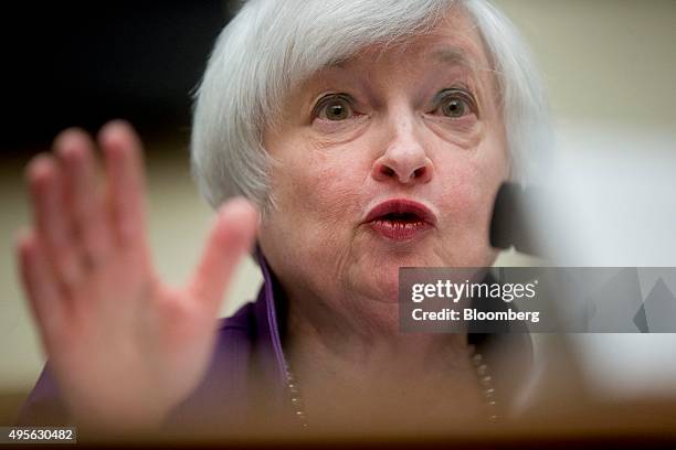 Janet Yellen, chair of the U.S. Federal Reserve, speaks during a House Financial Services Committee hearing in Washington, D.C., U.S., on Wednesday,...