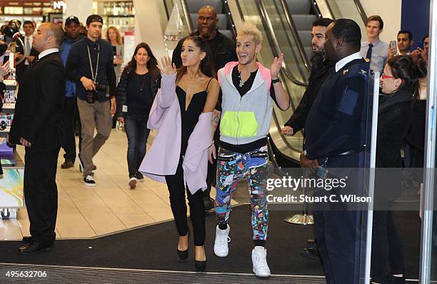 Ariana Grande meets fans with Frankie Grande to launch her debut fragrance "Ari by Ariana Grande" at Boots in London Piccadilly on November 4, 2015...