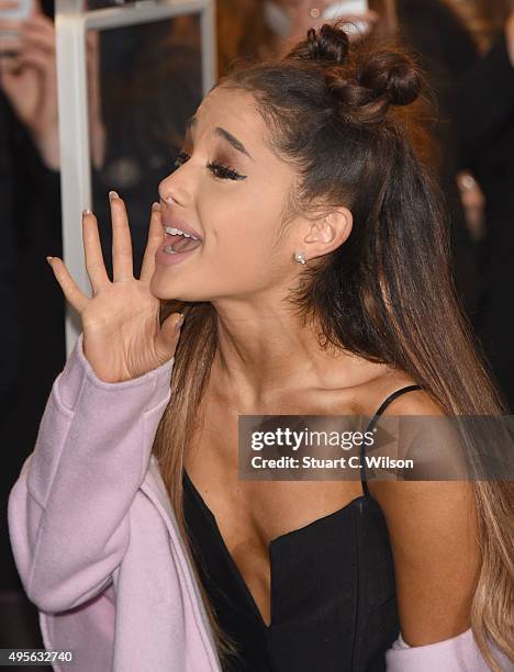 Ariana Grande meets fans to launch her debut fragrance "Ari by Ariana Grande" at Boots in London Piccadilly on November 4, 2015 in London, England.