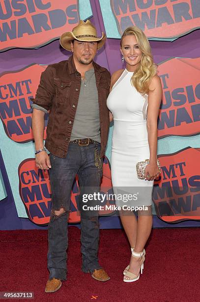 Jason Aldean and Brittany Kerr attend the 2014 CMT Music awards at the Bridgestone Arena on June 4, 2014 in Nashville, Tennessee.