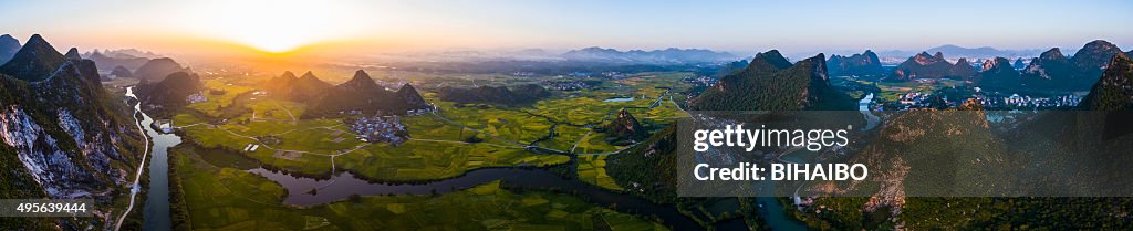 Karst area rural sunset ,Yangshuo,Guilin,China