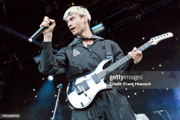 Singer Gustaf Erik Noren of the Swedish band Mando Diao performs live during a concert at the Zitadelle Spandau on June 4, 2014 in Berlin, Germany.
