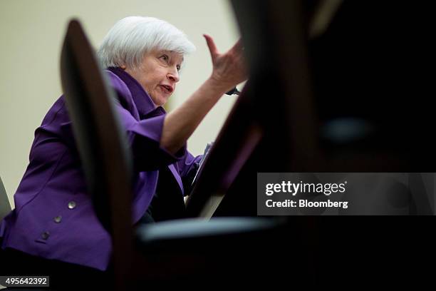 Janet Yellen, chair of the U.S. Federal Reserve, speaks during a House Financial Services Committee hearing in Washington, D.C., U.S., on Wednesday,...