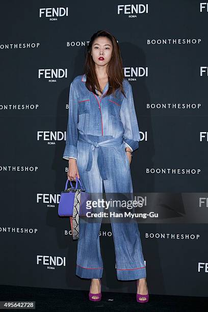 South Korean model Han Hye-Jin attends the photocall for FENDI - Seoul PEEKABOO Project Exhibition at BoonTheShop on November 4, 2015 in Seoul, South...