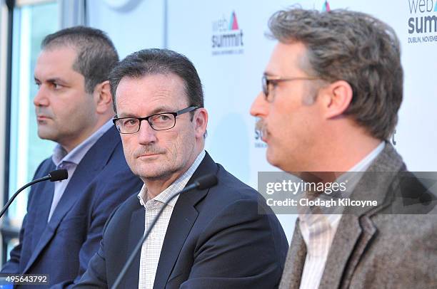 Rob Lloyd, CEO of Hyperloop looks on at a press conference during the second day of the 2015 Web Summit on November 4, 2015 in Dublin, Ireland. The...