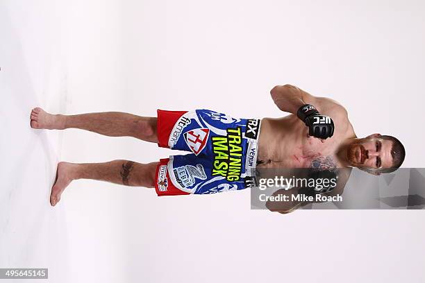 Jim Miller poses for a post-fight portrait after his bout during the UFC 172 event at the Baltimore Arena on April 26, 2014 in Baltimore, Maryland.