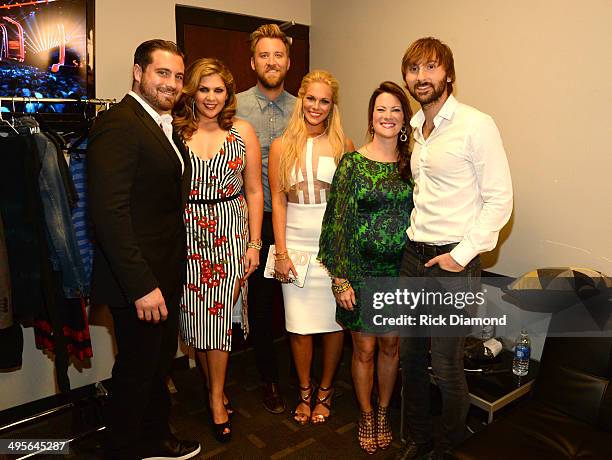 Chris Tyrrell; Hillary Scott, Kelli Cashiola, Charles Kelley, Cassie McConnell, and Dave Haywood attend the 2014 CMT Music Awards at Bridgestone...