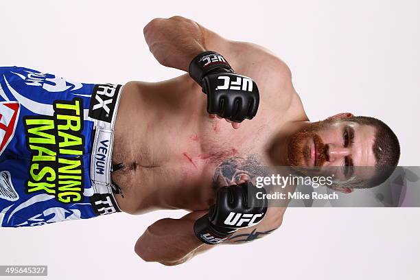 Jim Miller poses for a post-fight portrait after his bout during the UFC 172 event at the Baltimore Arena on April 26, 2014 in Baltimore, Maryland.