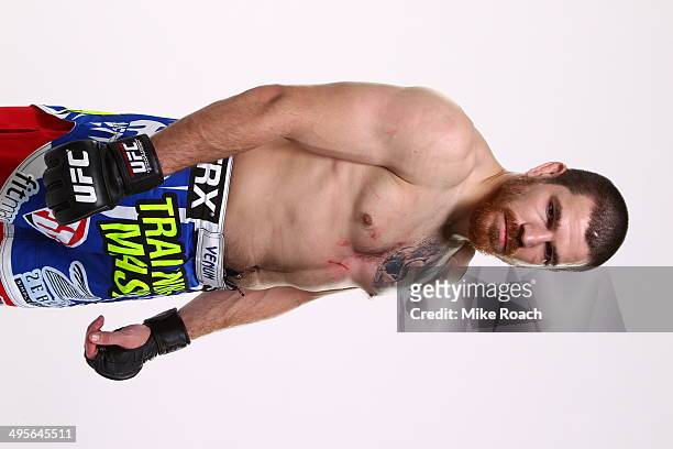 Jim Miller poses for a post-fight portrait after his bout during the UFC 172 event at the Baltimore Arena on April 26, 2014 in Baltimore, Maryland.