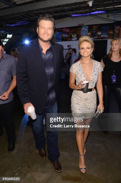 Blake Shelton and Miranda Lambert attend the 2014 CMT Music awards at the Bridgestone Arena on June 4, 2014 in Nashville, Tennessee.
