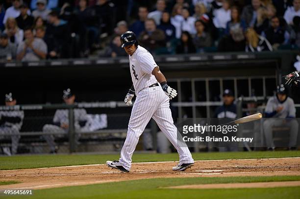 Dayan Viciedo of the Chicago White Sox walks during the third inning against the New York Yankees at U.S. Cellular Field on May 23, 2014 in Chicago,...