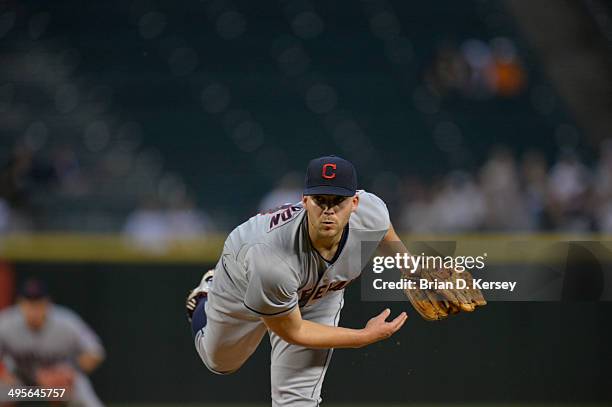 Starting pitcher Justin Masterson of the Cleveland Indians delivers a pitch during the first inning against the Chicago White Sox at U.S. Cellular...