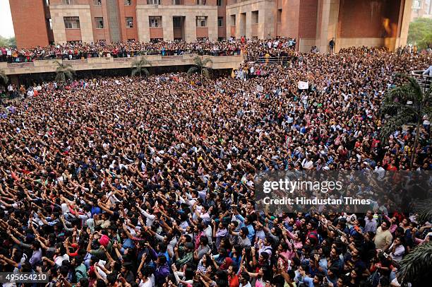 Huge crowd of young fans capturing the images of bollywood actors Salman Khan and Sonam Kapoor on their visit to the Amity University to promote...