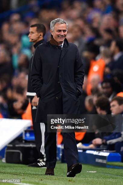 Jose Mourinho the manager of Chelsea reacts during the UEFA Champions League Group G match between Chelsea FC and FC Dynamo Kyiv at Stamford Bridge...