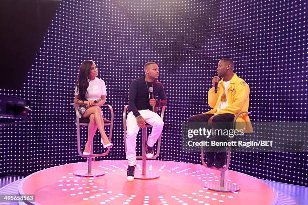 Keshia Chante, Bow Wow, and Hit-Boy attend 106 & Park at BET studio on June 4, 2014 in New York City.