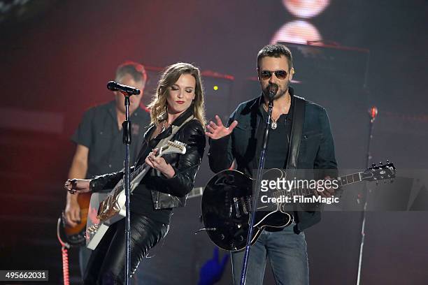 Lzzy Hale and Eric Church perform during the 2014 CMT Music awards at the Bridgestone Arena on June 4, 2014 in Nashville, Tennessee.