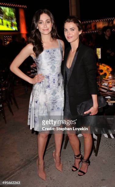 Actresses Emmy Rossum and Keri Russell attend the Sundance Institute New York Benefit 2014 at Stage 37 on June 4, 2014 in New York City.