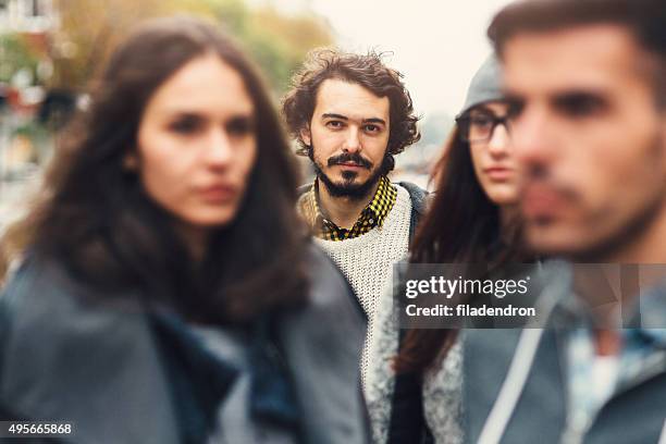 crowd - man and woman staring at each other stock pictures, royalty-free photos & images