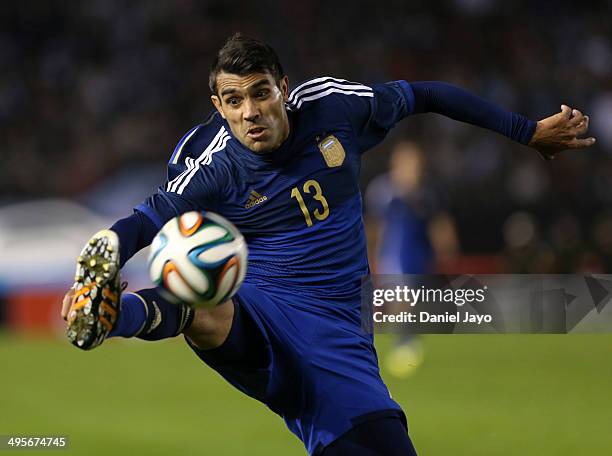 Augusto Fernandez of Argentina plays the ball during a FIFA friendly match between Argentina and Trinidad & Tobago at Monumental Antonio Vespucio...