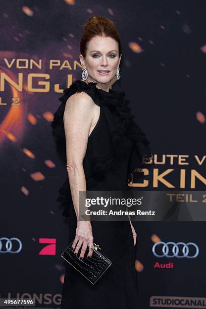 Actress Julianne Moore attends the world premiere of the film 'The Hunger Games: Mockingjay - Part 2' at CineStar on November 4, 2015 in Berlin,...