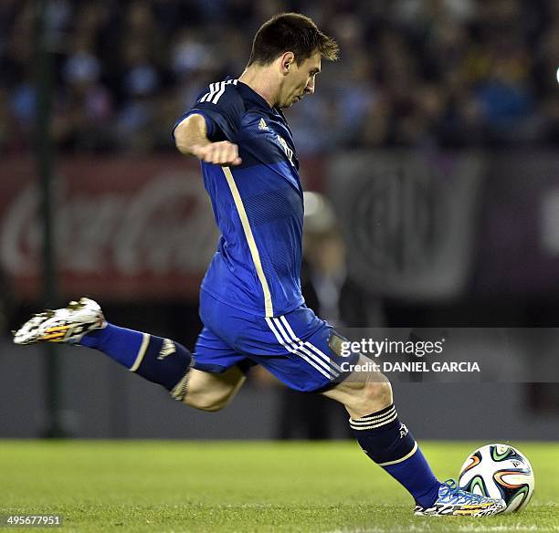 Argentina's forward Lionel Messi in action during a friendly match against Trinidad and Tobago at the Monumental stadium in Buenos Aires, Argentina...