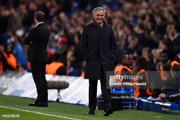 Jose Mourinho the manager of Chelsea reacts during the UEFA Champions League Group G match between Chelsea FC and FC Dynamo Kyiv at Stamford Bridge...