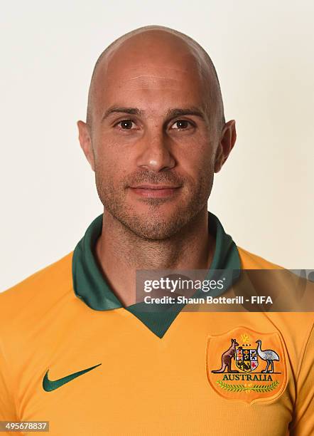 Mark Bresciano of Australia poses during the official FIFA World Cup 2014 portrait session on June 4, 2014 in Vitoria, Brazil.