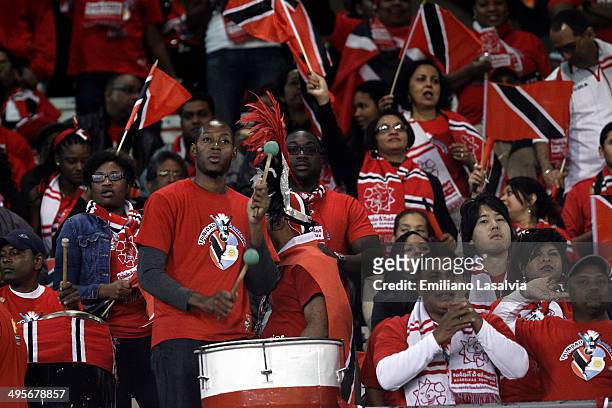 Fans of Trinidad & Tobago during a FIFA friendly match between Argentina and Trinidad & Tobago at Monumental Antonio Vespucio Liberti Stadium on June...