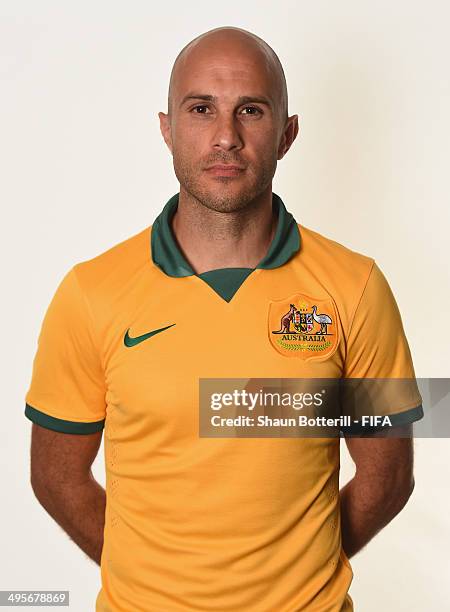 Mark Bresciano of Australia poses during the official FIFA World Cup 2014 portrait session on June 4, 2014 in Vitoria, Brazil.