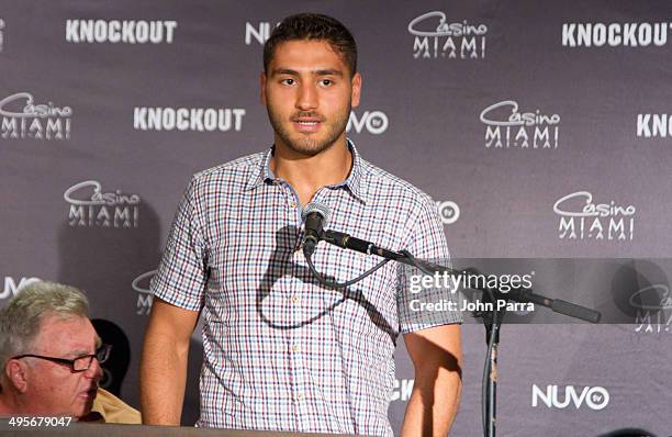 Boxer Ahmed Elbiali attends NUVOtv's "Knockout" Live Fight Press Conference at Casino Miami Jai Alai on June 4, 2014 in Miami, Florida.