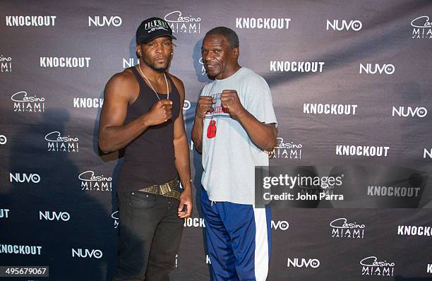 Boxer Denis Douglin and Trainer Floyd Mayweather Sr. Attend NUVOtv's "Knockout" Live Fight Press Conference at Casino Miami Jai Alai on June 4, 2014...