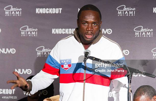 Boxer Azea Augustama attends NUVOtv's "Knockout" Live Fight Press Conference at Casino Miami Jai Alai on June 4, 2014 in Miami, Florida.